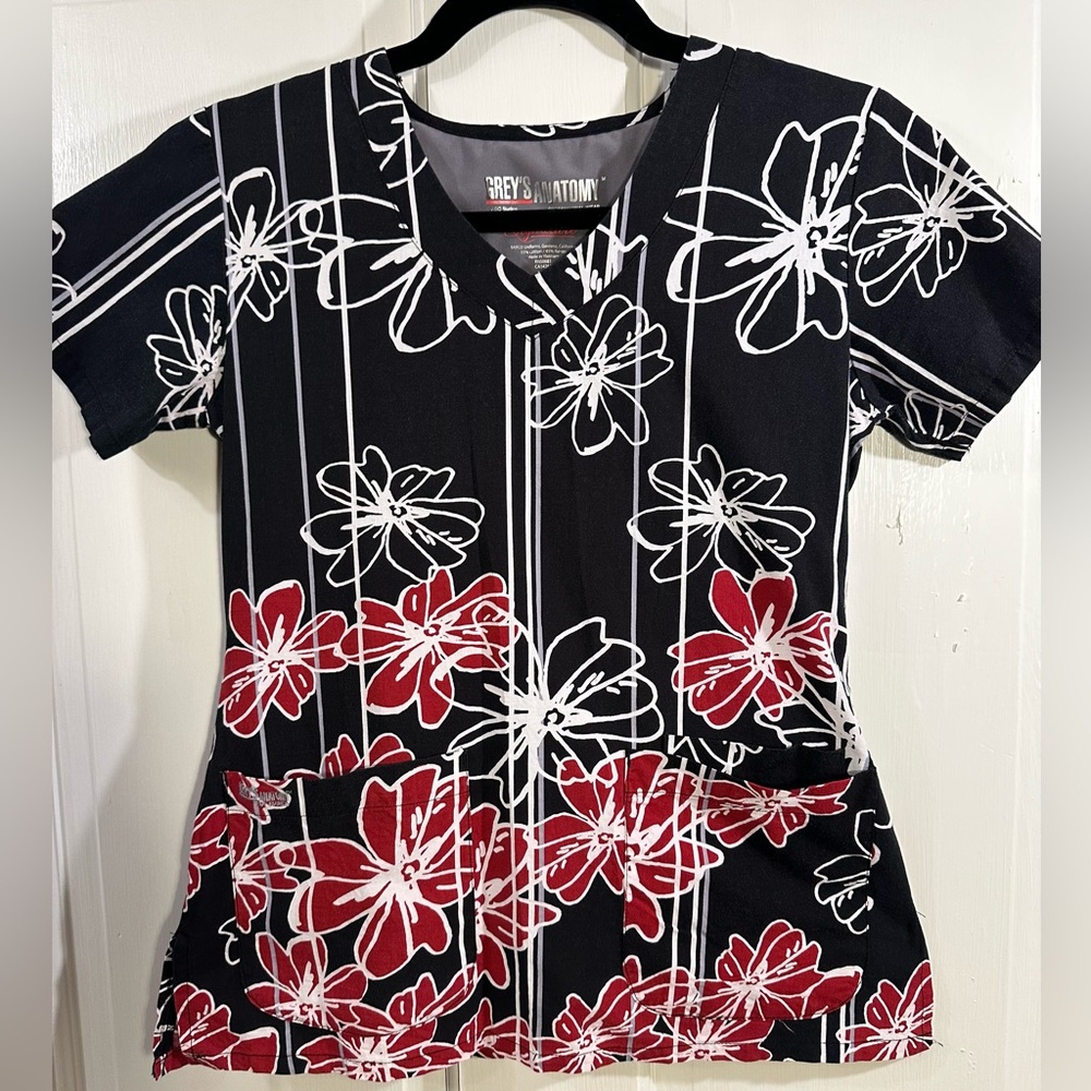 Grey’s Anatomy By Barco Signature Short Sleeve Scrub Top Floral Women’s Size XS - Picture 4 of 11